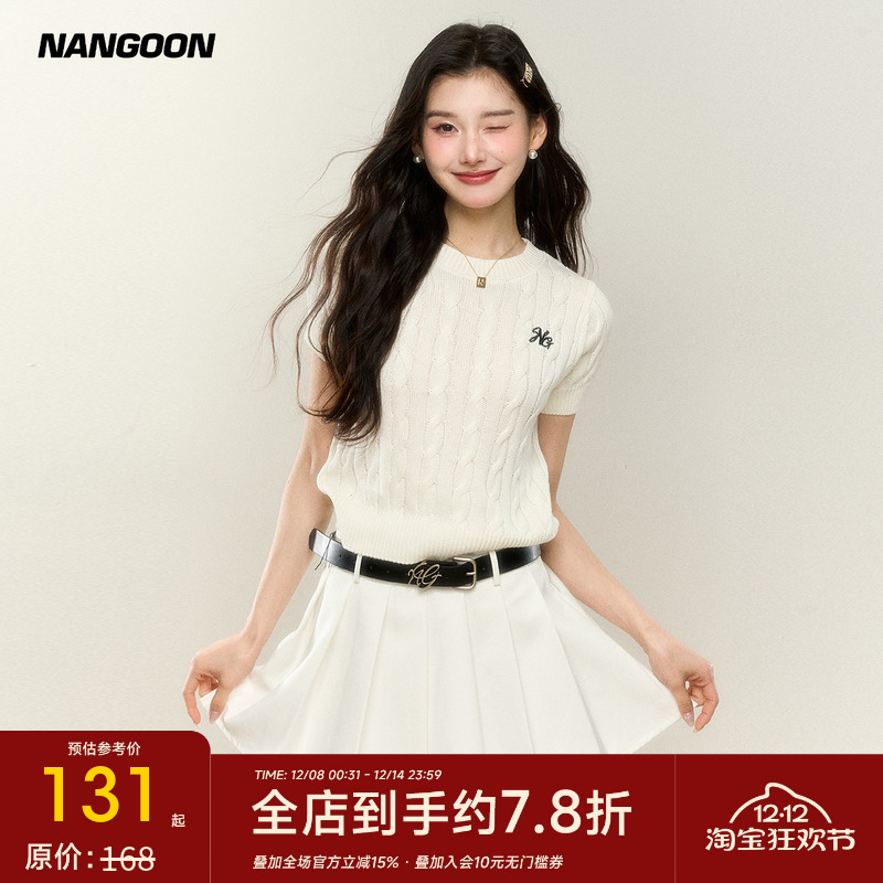 NANGOON 学院风毛衣百褶裙套装毛针织衫T恤短袖上衣女百褶裙辣妹