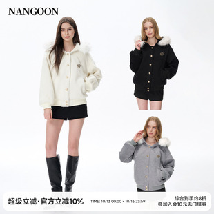 NANGOON 原创设计毛呢连帽冬季羊毛保暖毛领宽松休闲外套
