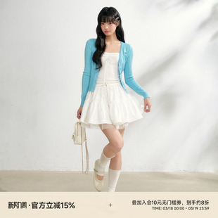 新款 春季 上衣设计感 蕾丝拼接V领编织感镂空提花收腰开衫 NANGOON