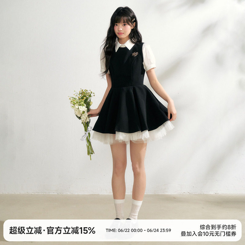 NANGOON 无袖撞色赫本公主风连衣裙女春夏新款裙子设计感新款 - 实物图