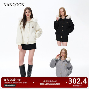 NANGOON 原创设计毛呢连帽冬季羊毛保暖毛领宽松休闲外套