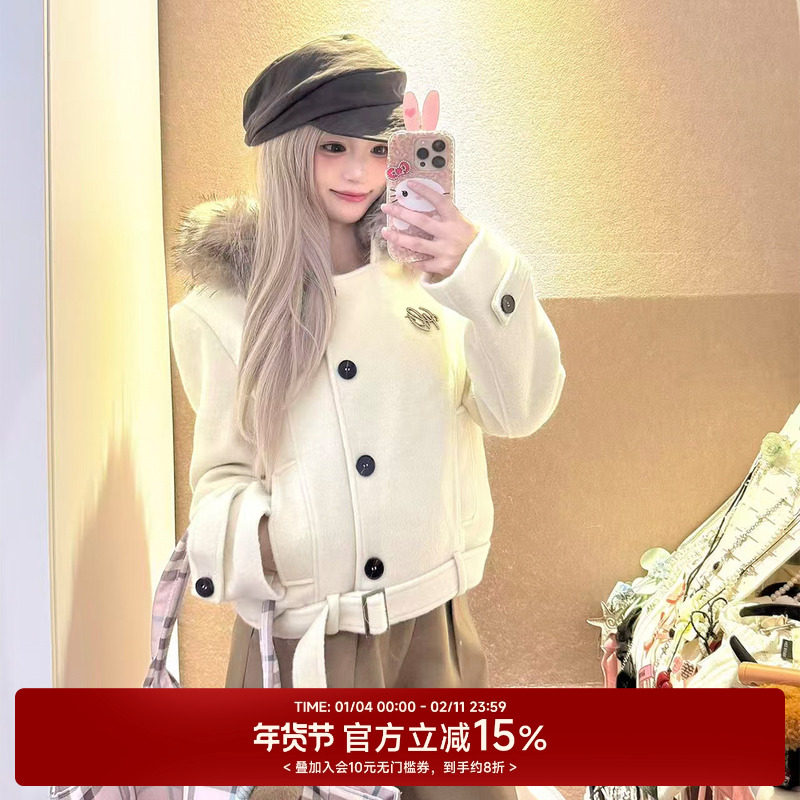 NANGOON秋冬毛领毛呢子夹棉大衣韩系短款羊毛外套上衣女裤子套装,女装/女士精品,时尚套装,淘宝优惠券,粉丝福利购,淘宝优惠卷