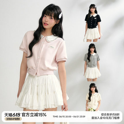 NANGOON 简约精致娃娃领水钻上衣多色设计感百搭女毛针织衫小众