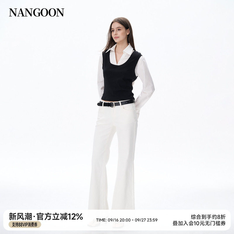 设计感ins假两件v领衬衫上衣