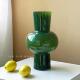 中古极简复古绿色大肚琉璃花瓶客厅高级感玻璃插花器桌面装 饰摆件