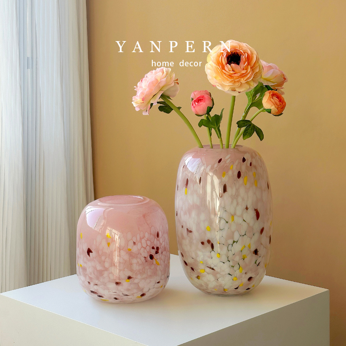 粉色斑点现代简约玻璃花瓶