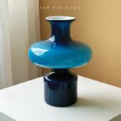 法式 饰艺术花器 宝蓝色中古琉璃花瓶轻奢高级感摆件客厅插花家居装