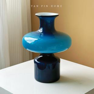 法式宝蓝色中古琉璃花瓶轻奢高级感摆件客厅插花家居装饰艺术花器