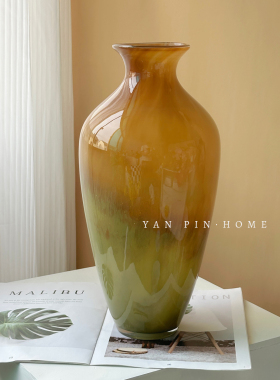 中古手工琉璃花瓶复古插花摆件