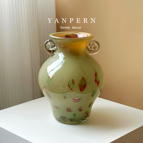 复古双耳琉璃玻璃花瓶客厅插花