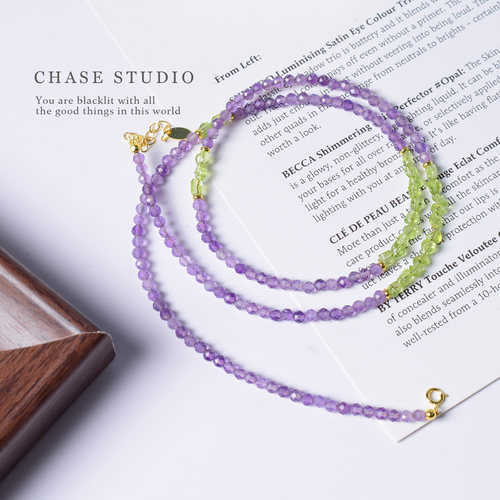 天然紫水晶+橄榄石轻奢锁骨链女