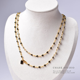 原创设计百搭加长双圈项链时尚 黑锆石 轻奢女士毛衣链 CHASE