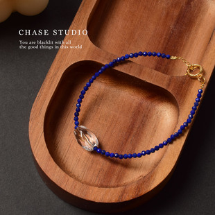 白水晶串珠手链女时尚 CHASE 青金石 蓝色手链饰品 个性