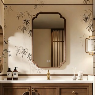 宋式 饰定制 美学卫生间洗漱镜民宿酒店复古边框浴室镜海棠角玄关装