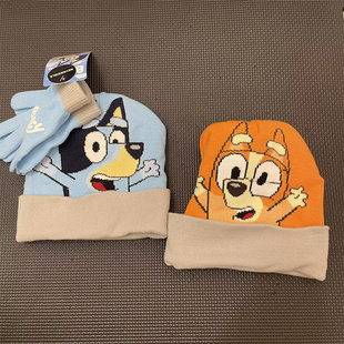 8岁 超可爱 布鲁y和宾guo 针织帽子手套套装 双面戴 Ai美美