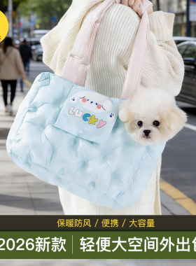 蓝色加厚宠物猫包秋冬出行包轻便大空间防风小型犬猫咪外出宠物包