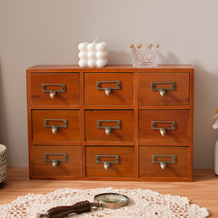 复古实木桌面置物架化妆台首饰收纳盒客厅带抽屉整理架多层收纳柜