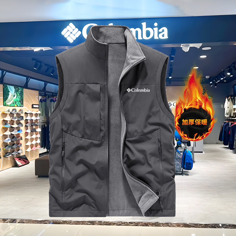 哥伦折扣双面穿马甲男士秋冬摇粒绒坎肩马夹加绒保暖无袖夹克外套