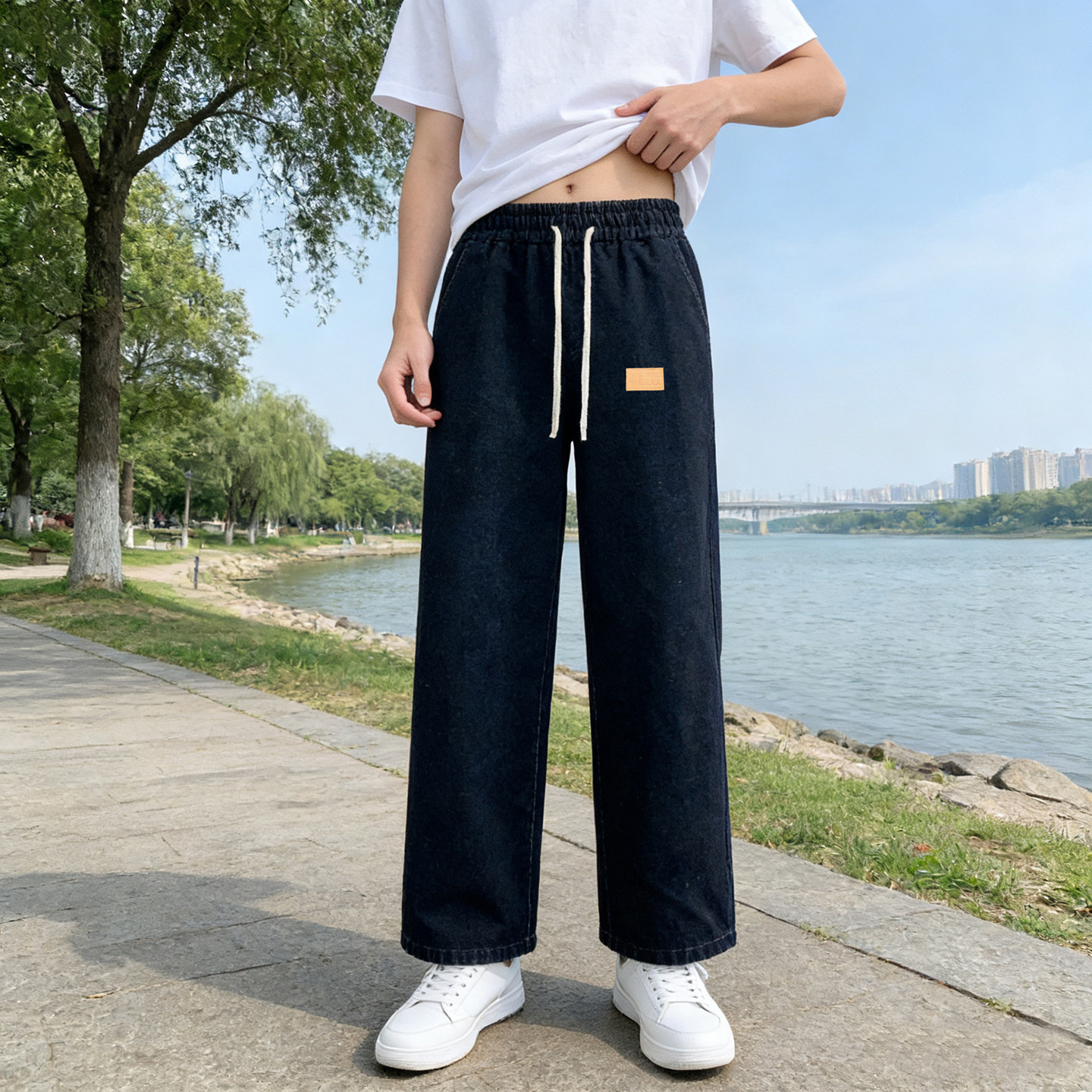 2026潮流新款155小个子休闲九分阔腿牛仔裤男式中学生宽松直筒裤