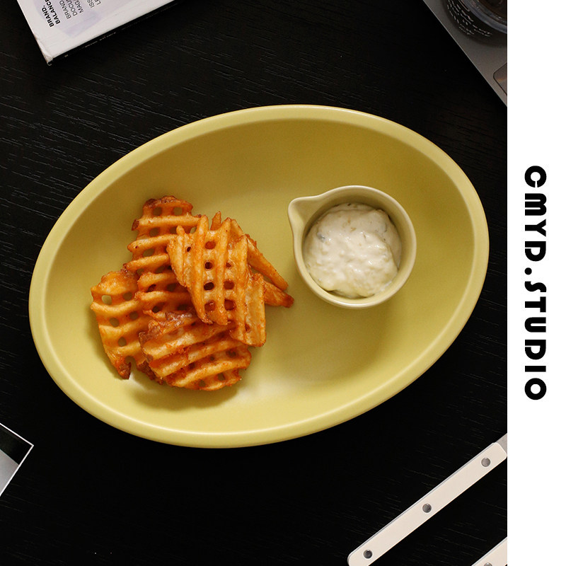 CMYD创意brunch盘芥末黄陶瓷雾面早餐盘沙拉甜品盘碗家用餐具盘子