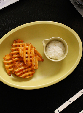 CMYD创意brunch盘芥末黄陶瓷雾面早餐盘沙拉甜品盘碗家用餐具盘子