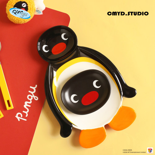 正版Pingu饺子盘带醋碟餐具礼物