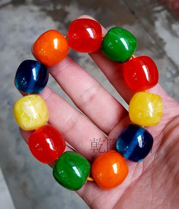 精品天然彩色蜜蜡手链佛珠手链七彩中东琥珀蜜蜡手串男女款包邮