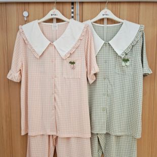 都市丽人睡衣LH41F2软绵绵透气开衫 翻领可外穿短袖 中裤 家居服套装