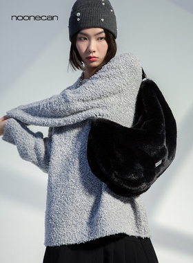 COMBACKnoonecan饺子包女单肩秋冬毛呢腋下包时尚豹纹ABG辣妹风