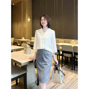 领古巴领衬衣女 西装 YouYoung悠扬 桑蚕丝混合提花春夏短袖