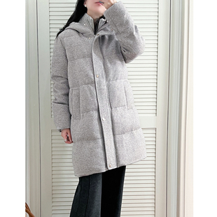YouYoung悠扬|BC款银丝羊毛面假两件连帽中长款加厚鹅绒羽绒服女