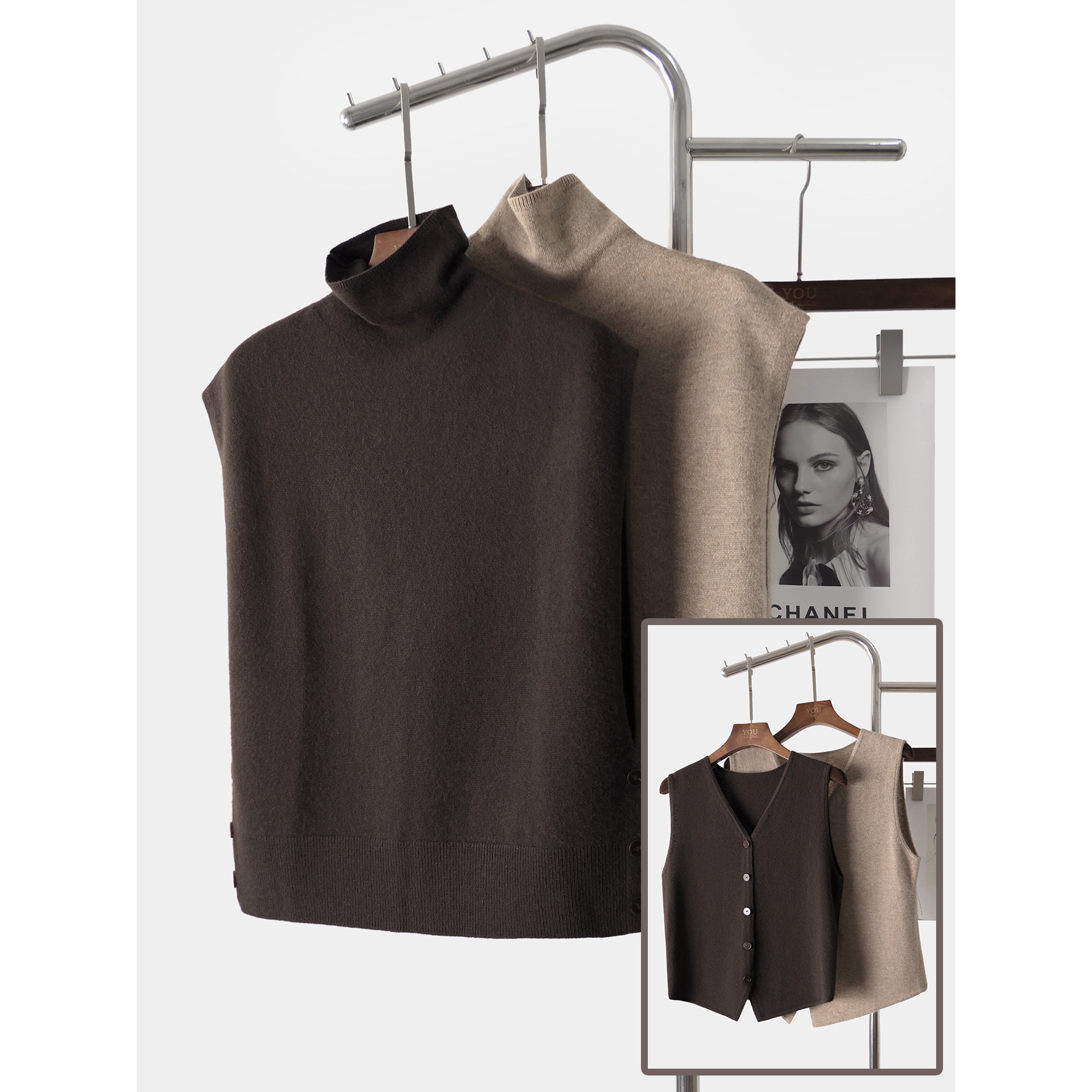 YouYoung悠扬|阿拉善本色绒尝鲜价 针织马甲女高领针织 气质上衣