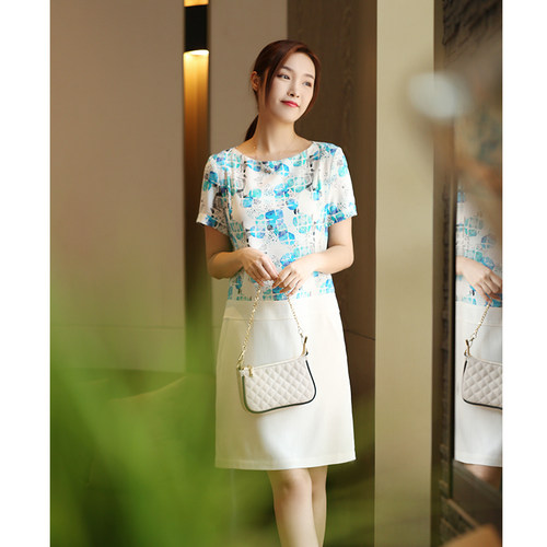 拼接华夫格重磅真丝一步裙