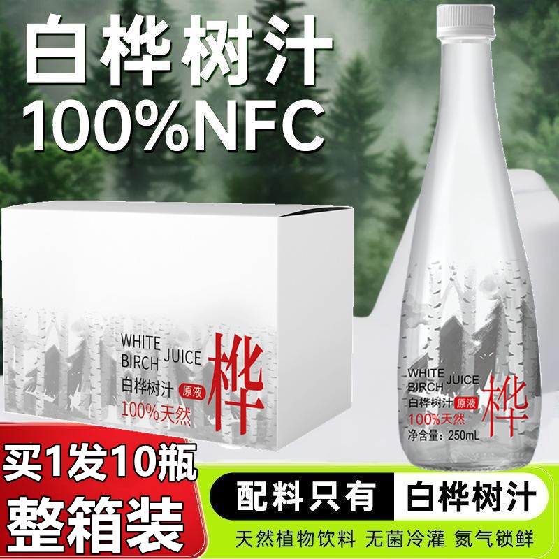 白桦树汁 100%原液添加白桦树水原汁植物饮料自然活性新鲜树汁