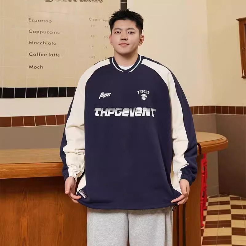 港风大码男装2025秋插肩袖男胖子宽松休闲加肥加大棒球领套头卫衣