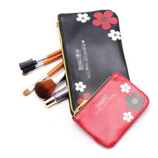 外贸大牌经典小皱菊仿皮 化妆包 洗漱包小零钱包收纳黑红二件套