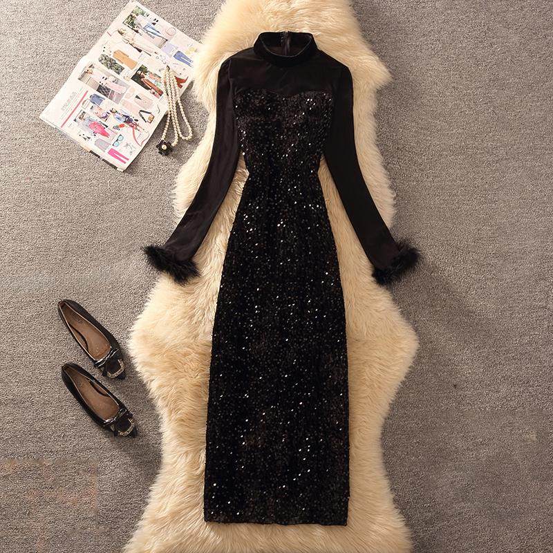 高级感法式性感御姐风情气质秋冬季轻奢闪闪亮片小黑裙赫本风丝绒,女装/女士精品,连衣裙,淘宝优惠券,粉丝福利购,淘宝优惠卷