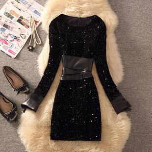 女亮闪装纯色高级减龄御姐风重工PU皮欧货拼接A呀大V气质连衣裙女