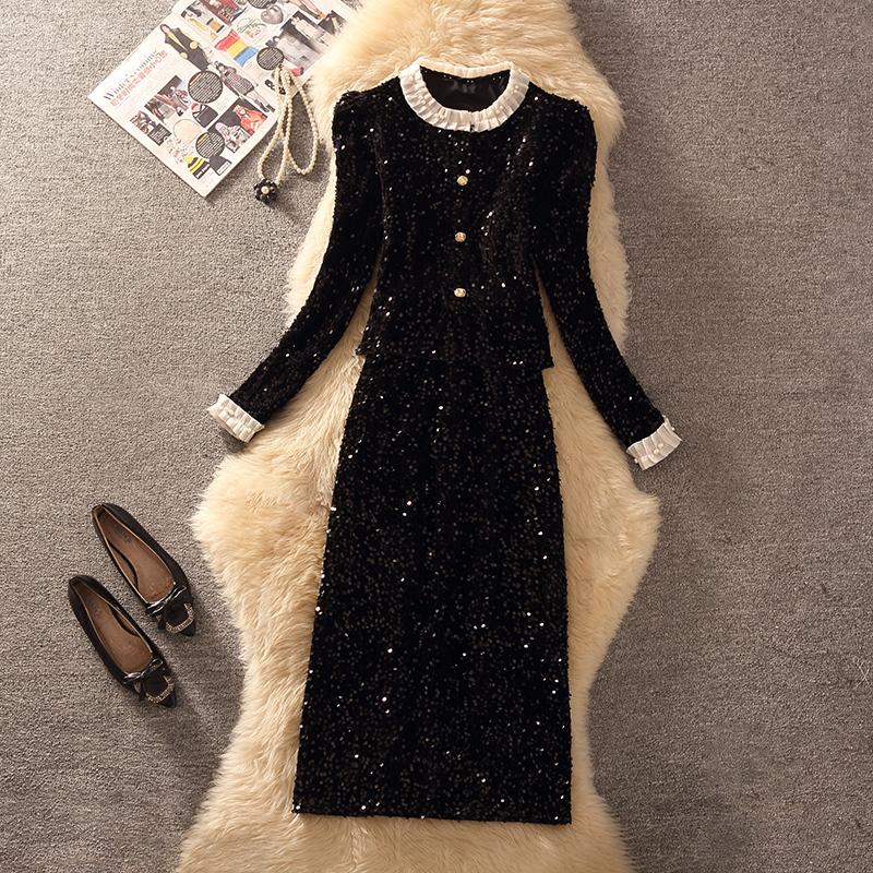 时尚套装黑色长袖上衣2024秋季