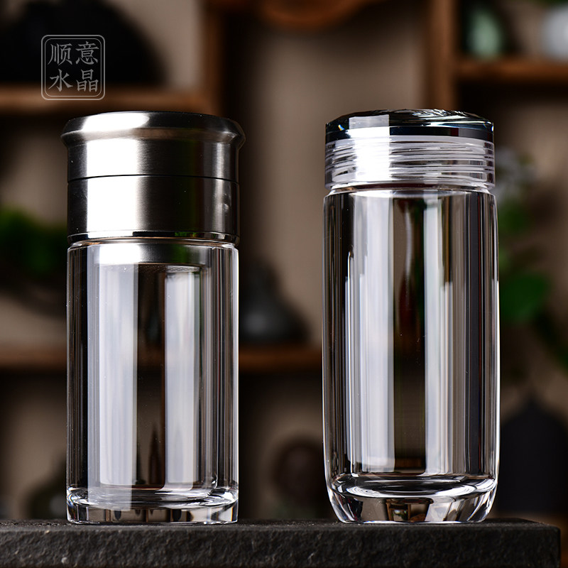 东海水晶杯原石茶杯纯手工打磨茶水分离杯高档礼品办公杯原矿熔炼