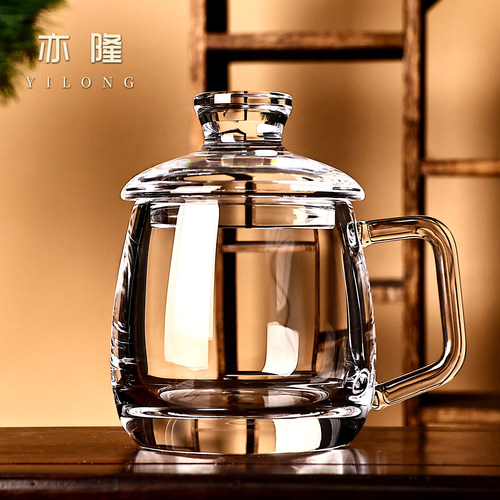 手工打磨原矿石真水晶杯子男士老板办公泡茶带盖带把茶具高档礼品