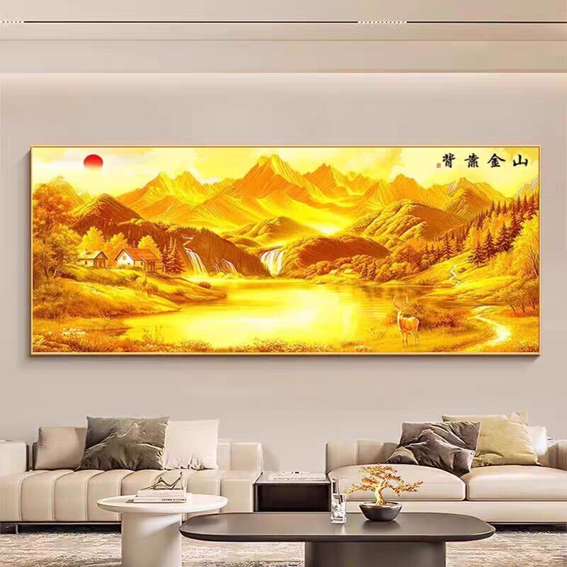 日照金山客厅沙发背景墙装饰画招财风水画背靠金山办公室山水壁画