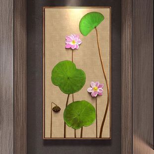 东南亚泰式禅意荷花挂画入户玄关装饰画莲叶荷蓬客厅走廊过道壁画