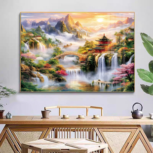 仙家山水画蓬莱仙境堂口风水供奉风景东北堂屋背景佛道横板挂画