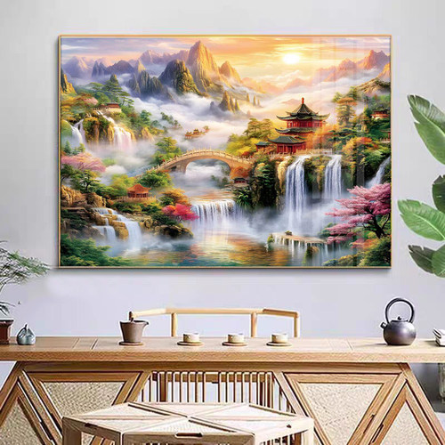仙家山水画蓬莱仙境堂口风水供奉风景东北堂屋背景佛道横板挂画