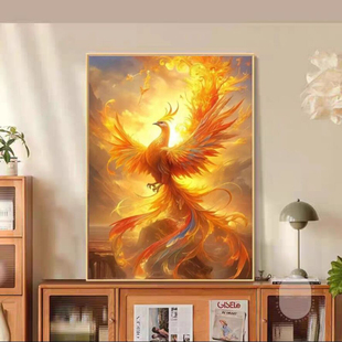 火凤凰玄关装饰画新中式浴火重生客厅挂画招财风水画餐厅卧室壁画