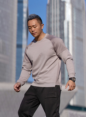 EVENSO Grid撞色弹力宽松卫衣 透气保暖运动休闲长袖 潮流套头衫