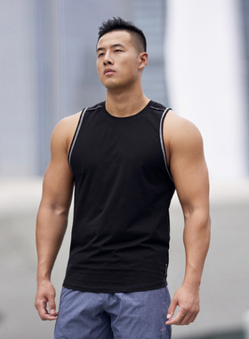 EVENSO Sweat散边撞色线棉感运动背心 弹性无袖T恤显肌肉健身服男