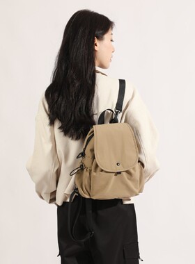 Caring&Keyed 新款帆布双肩包女背包轻便大容量翻盖包书包收纳包