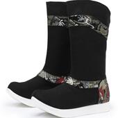 武侠服古代朝靴子厚底增高古装 冬加绒鞋 原创古风汉服靴子男士 皂靴